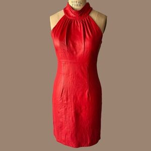 Vintage 80s Red Leather Firenze Santa Barbara Dress